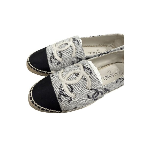 Chanel Espadrille Flats Canvas & Leather CC Logo Design Black/Gray - Picture 11 of 12